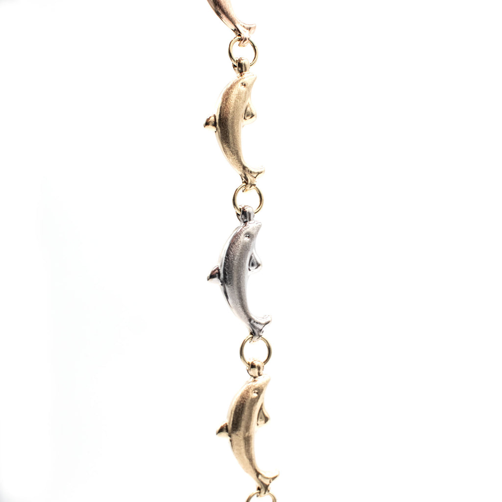 14k Tri Tone Dolphin Link Bracelet