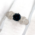 18k White Gold Round Sapphire & Diamond Pave Ladies Ring