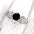 18k White Gold Round Sapphire & Diamond Pave Ladies Ring