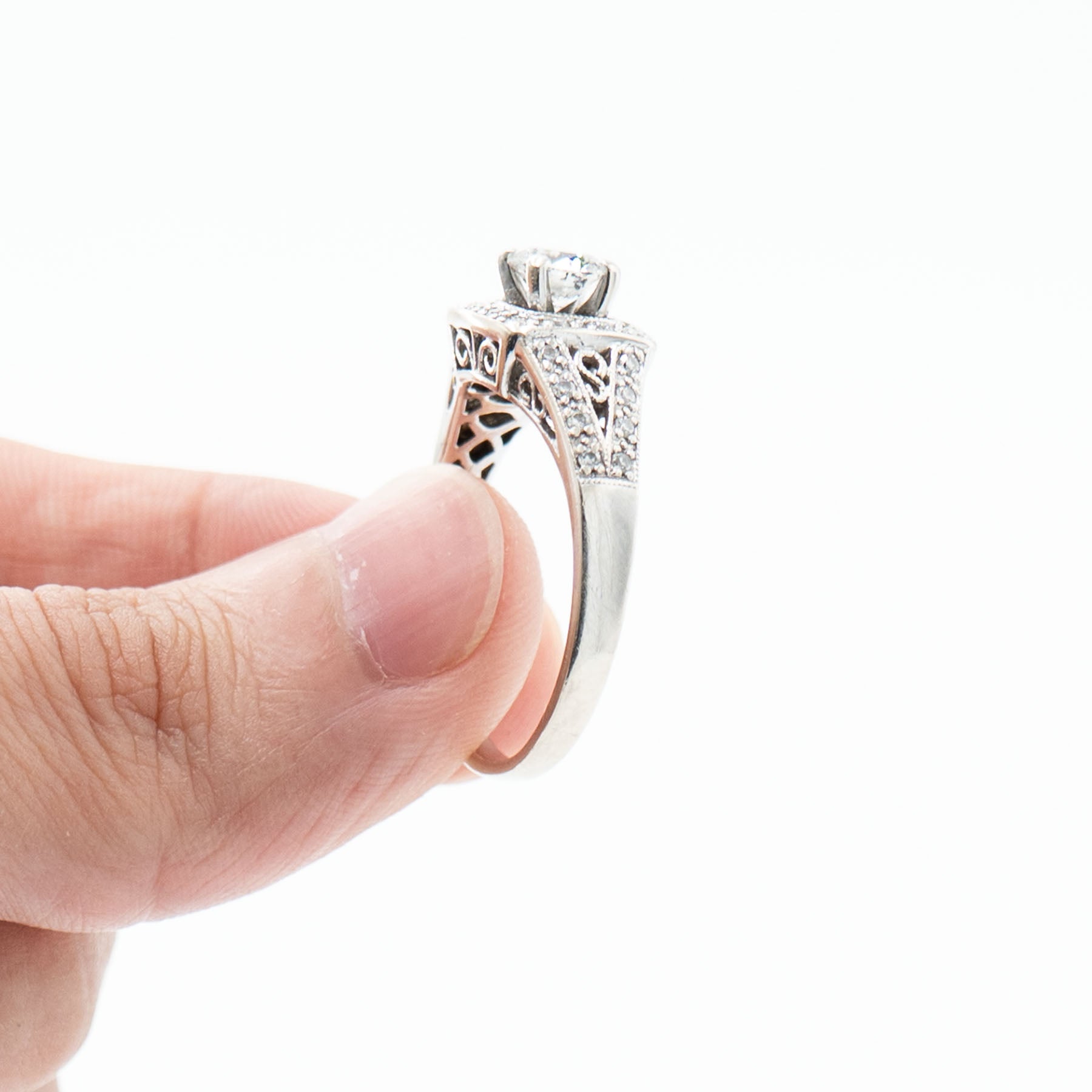 14k White Gold Round Diamond Three Piece Engagement Ring