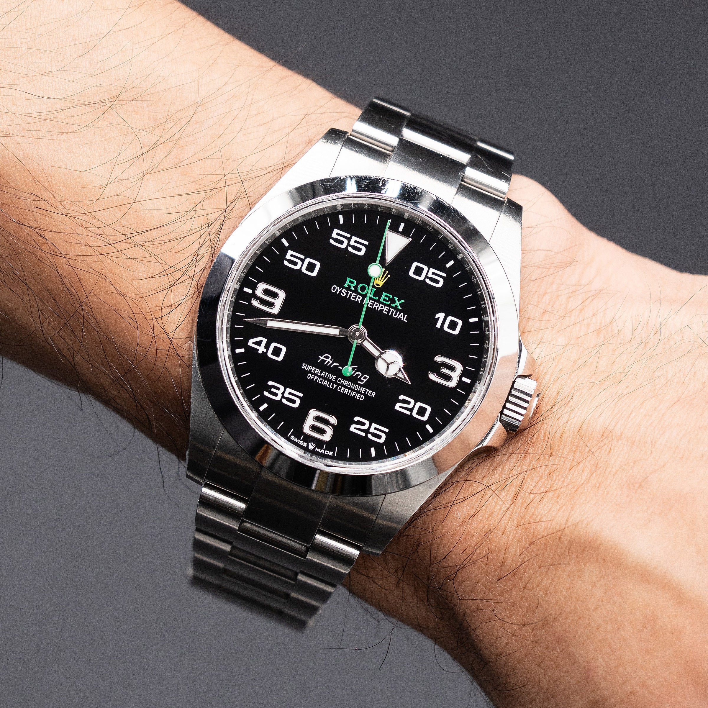 Pre-Owned Rolex 126900 Air-King Black Dial Stainless Steel With Box And Papers