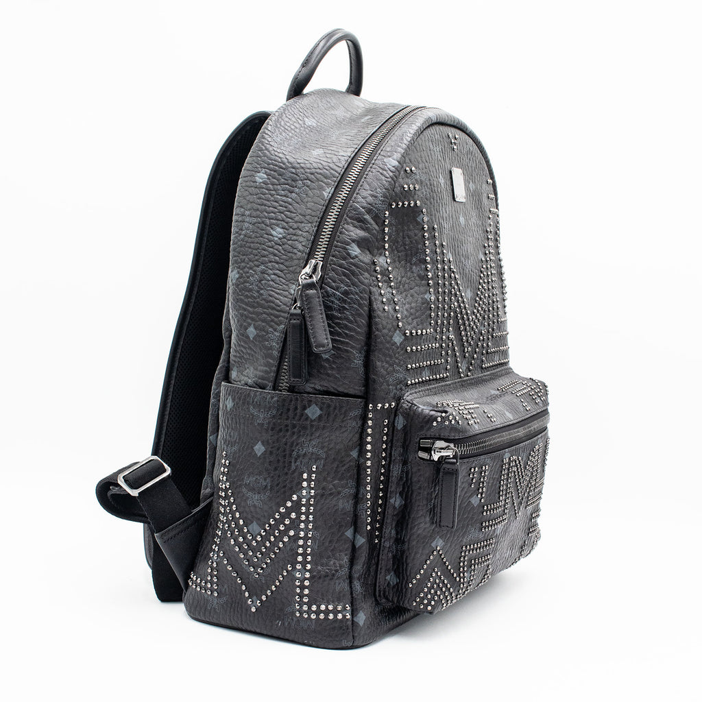 MCM Munchen Stark Studded Black Backpack