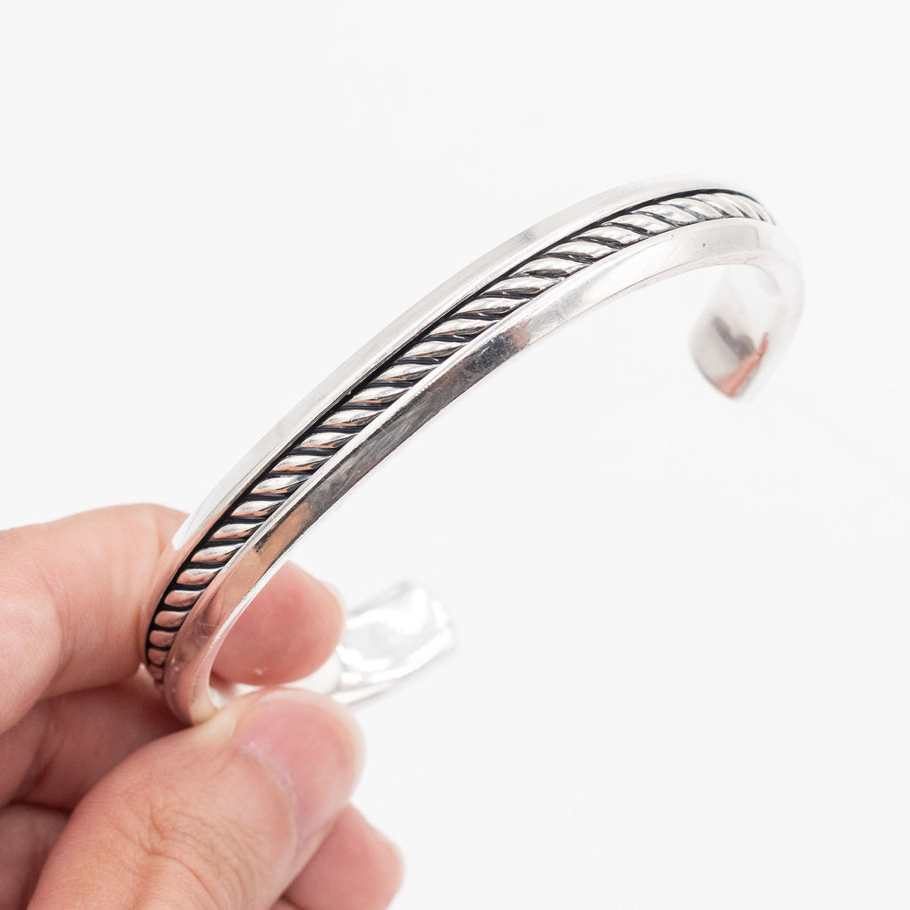 David Yurman Sterling Silver Cable Insert Cuff Bangle Bracelet