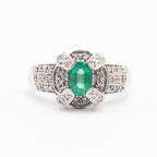 14k White Gold Oval Gemstone & Diamond Pave Ring