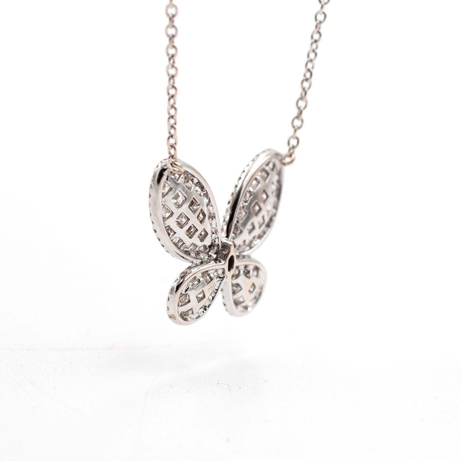 18k White Gold Diamond Pave Butterfly Pendant Necklace