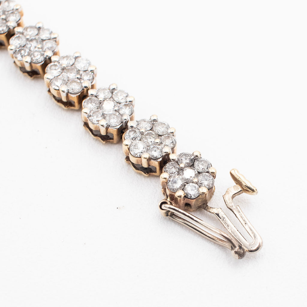 14k Yellow Gold 4ctw Round Diamond Cluster Tennis Bracelet