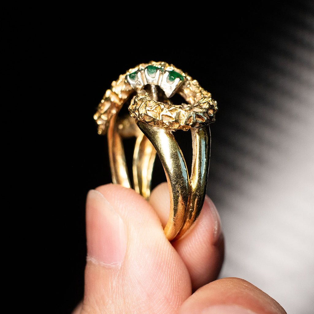 14k Yellow Gold Round Diamond & Emerald Infinity Vintage Ring