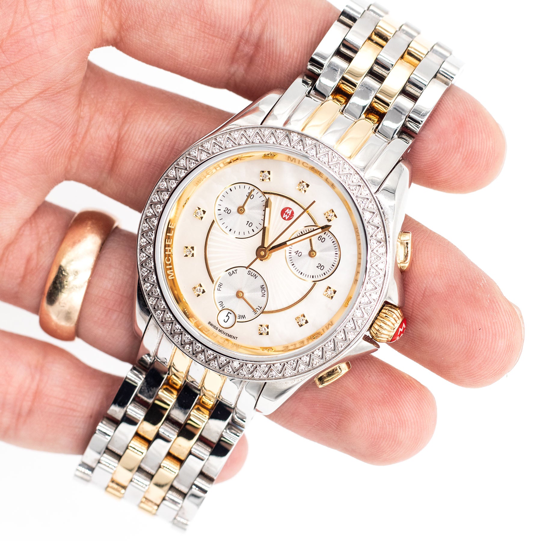 Michele Belmore Two Tone Stainless Steel Diamond Ladies Watch