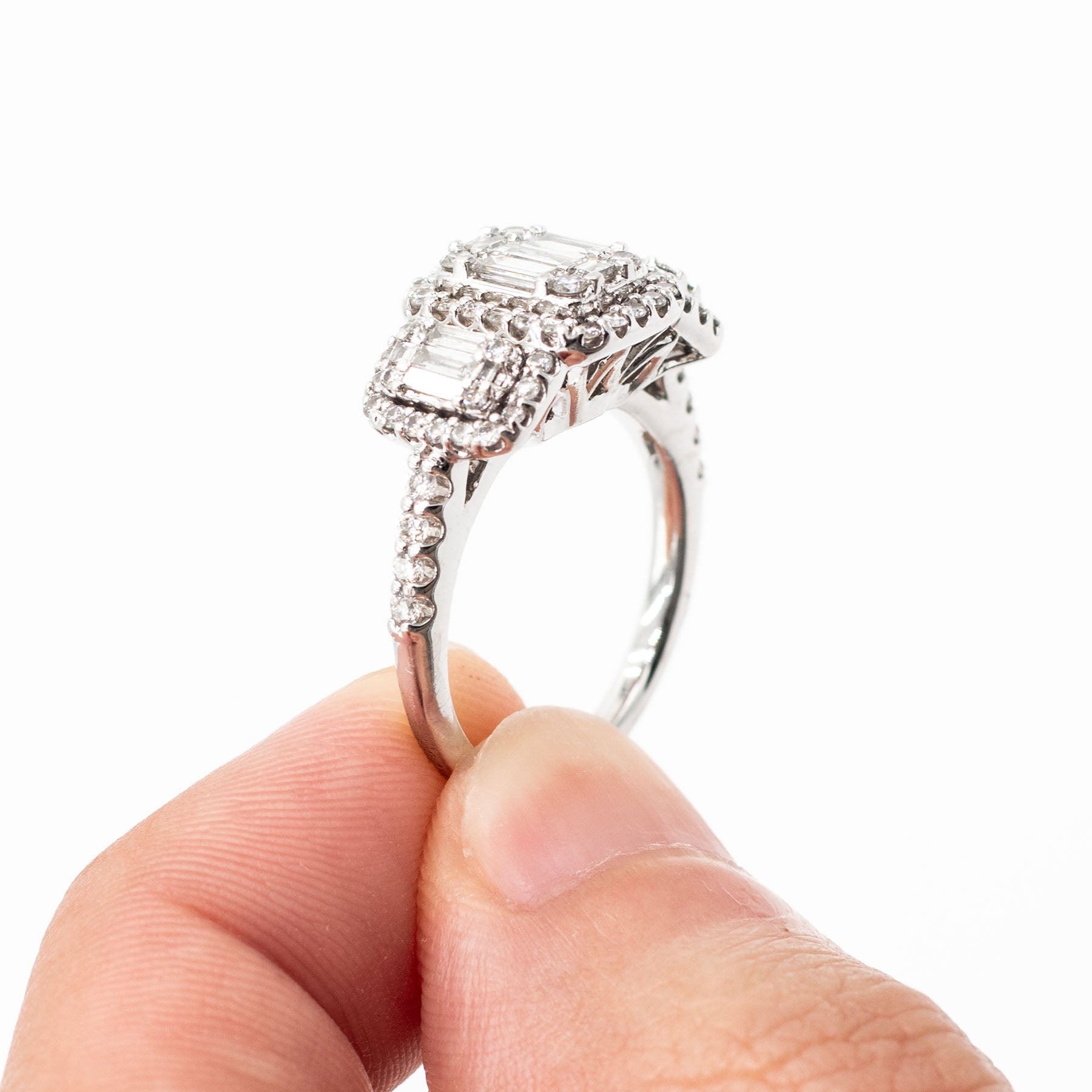14k White Gold Baguette & Round Invisible Set Ring