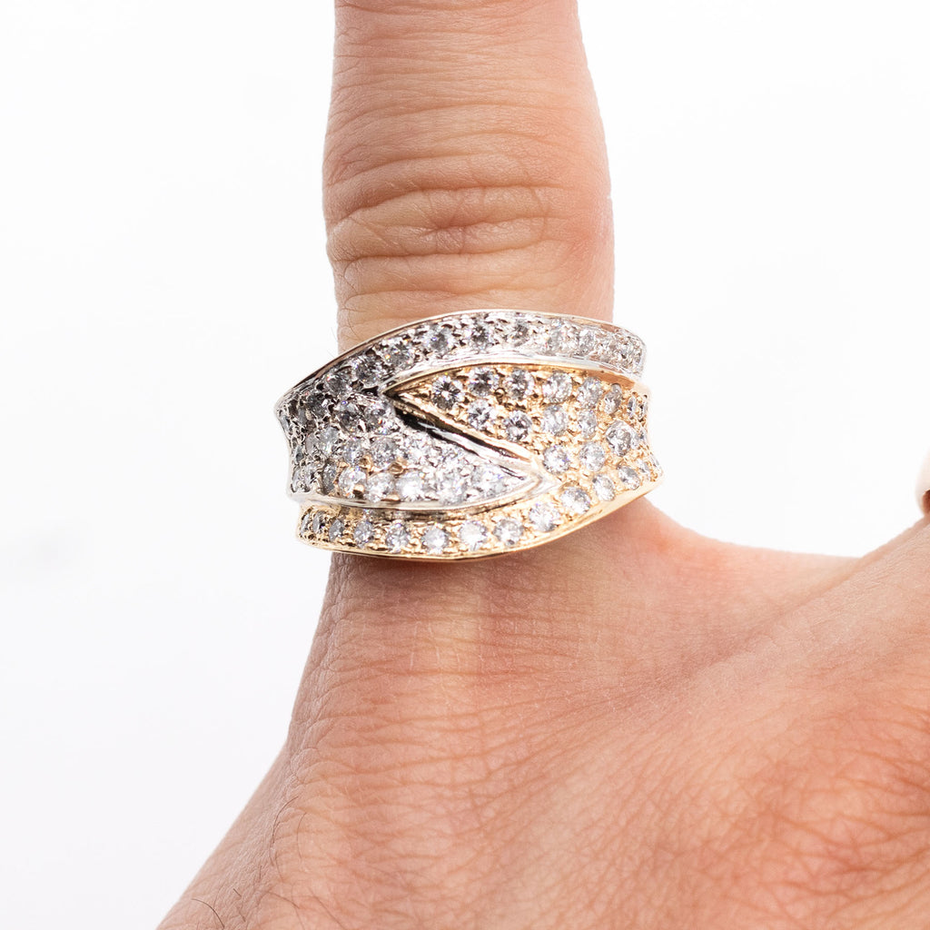 14k Two Tone Round Diamond Pave Wide Pinky Ring