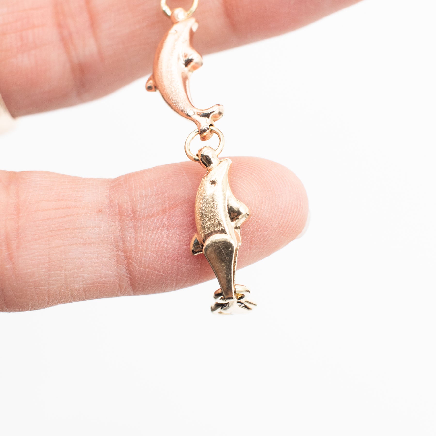 14k Tri Tone Dolphin Link Bracelet