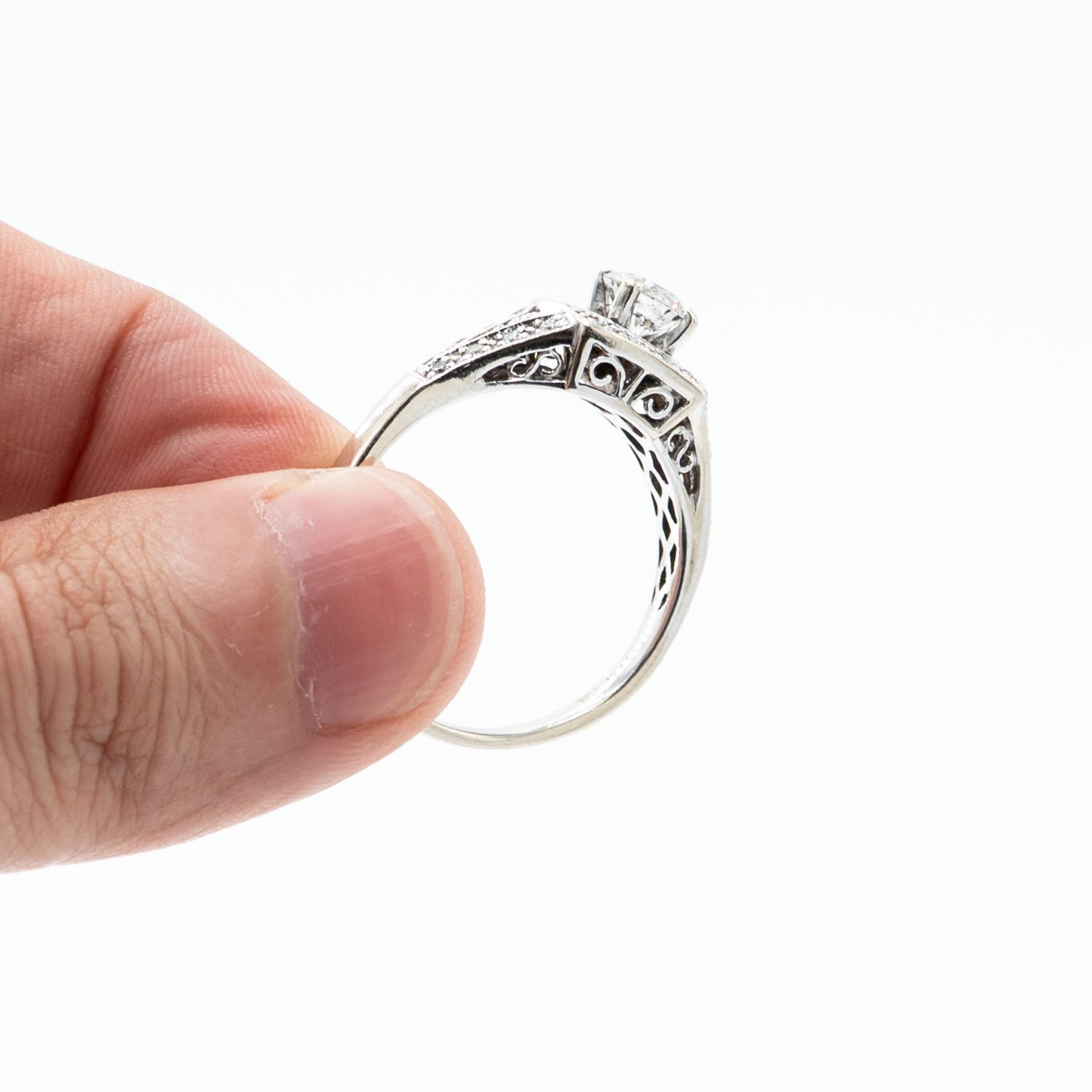 14k White Gold Round Diamond Three Piece Engagement Ring