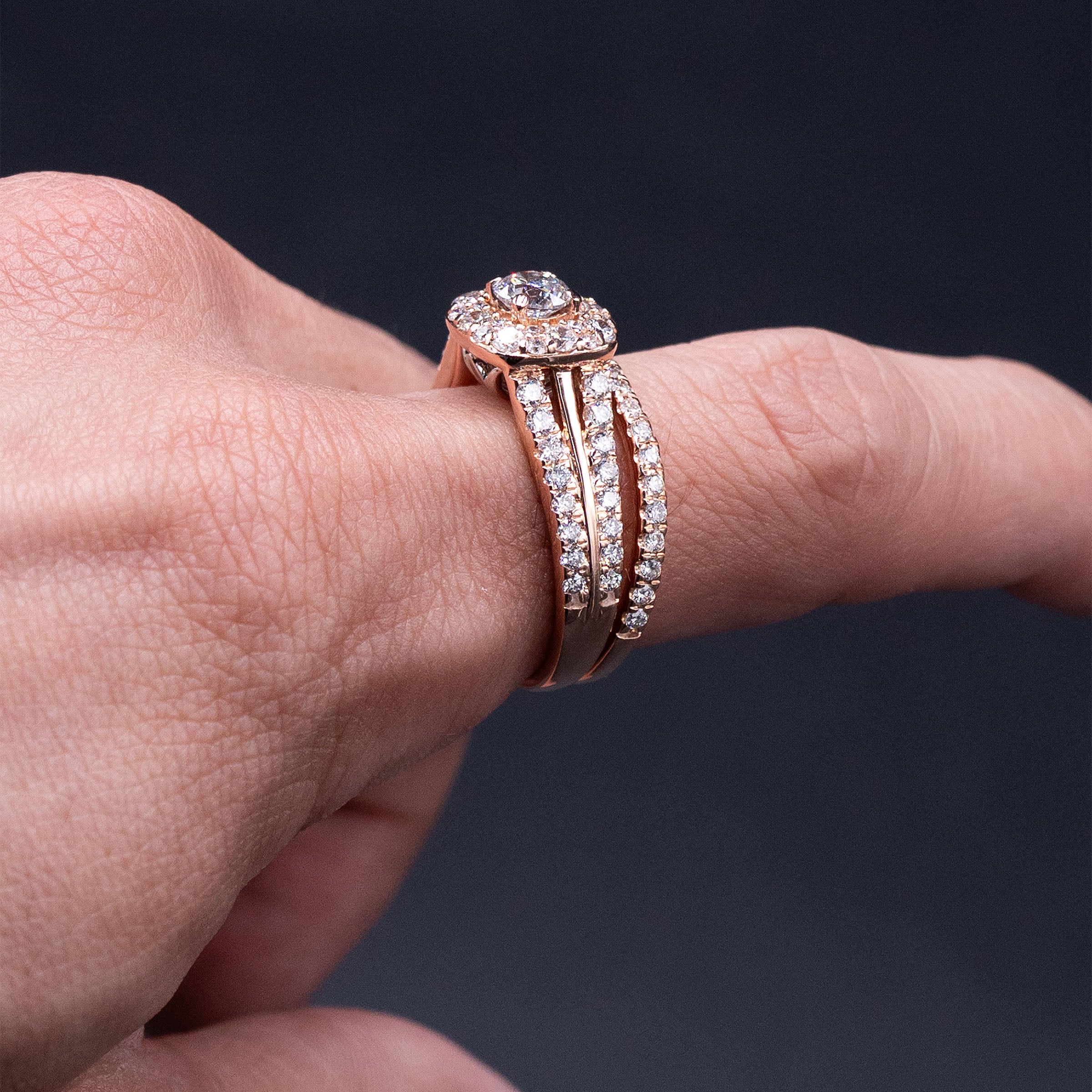 14k Rose Gold Round Diamond Egagement Ring Set