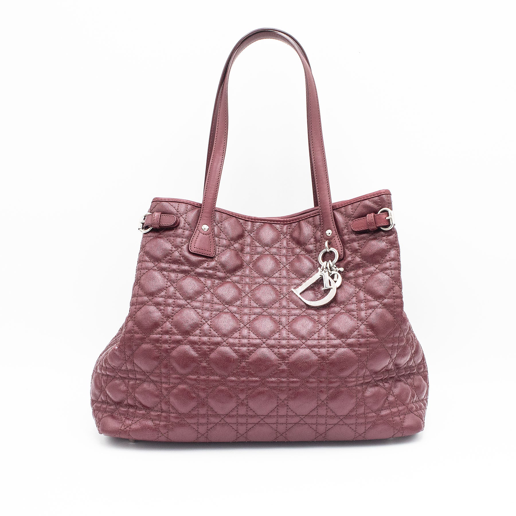 Dior Red Coated Canvas Leather Shopper Tote Bag