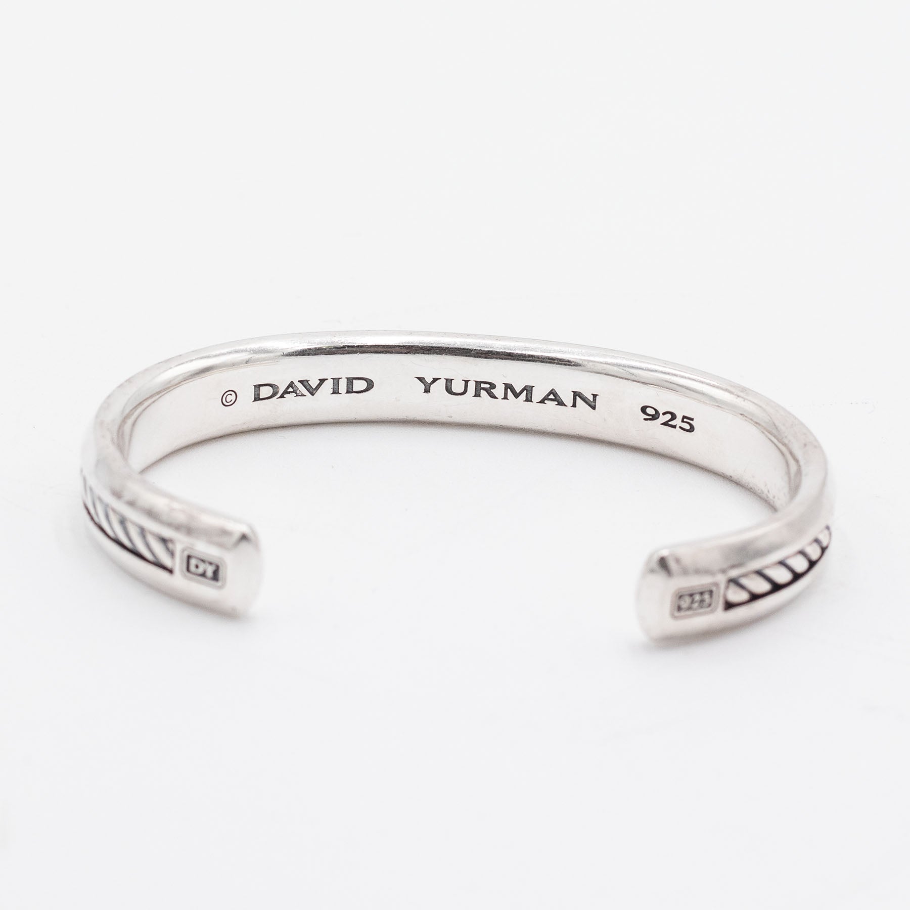 David Yurman Sterling Silver Cable Insert Cuff Bangle Bracelet