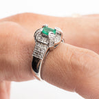 14k White Gold Oval Gemstone & Diamond Pave Ring