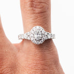 14k White Gold Round Diamond Halo Engagement Ring & Band Set