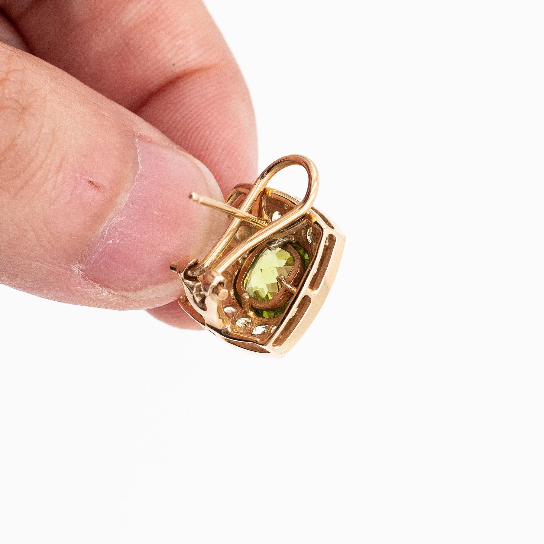 14k Yellow Gold Green Gemstone Omega Earrings