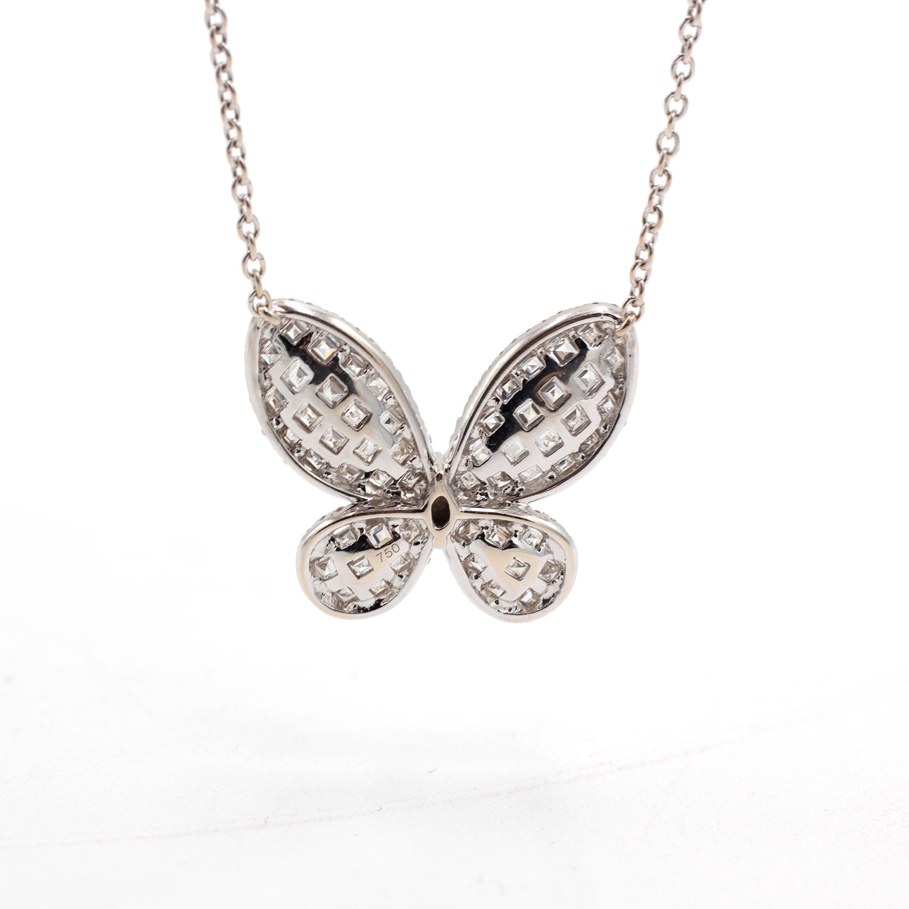 18k White Gold Diamond Pave Butterfly Pendant Necklace
