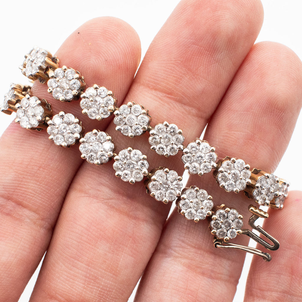 14k Yellow Gold 4ctw Round Diamond Cluster Tennis Bracelet