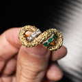 14k Yellow Gold Round Diamond & Emerald Infinity Vintage Ring