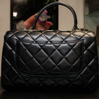 Chanel Trendy CC Top Handle Gold Hardware Quilted Black Leather Handbag