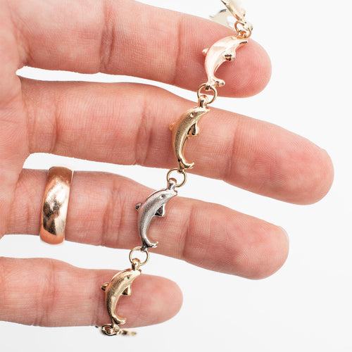14k Tri Tone Dolphin Link Bracelet