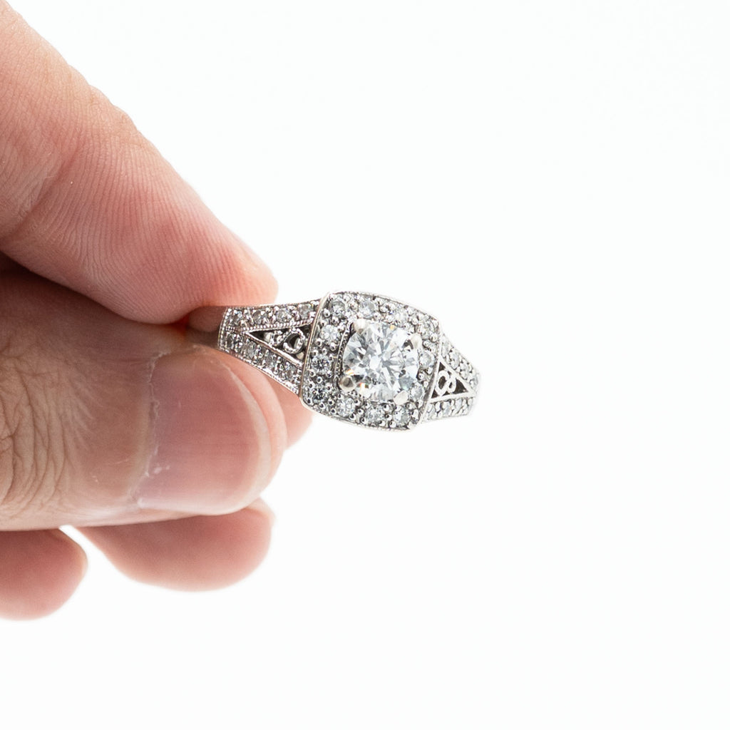 14k White Gold Round Diamond Three Piece Engagement Ring