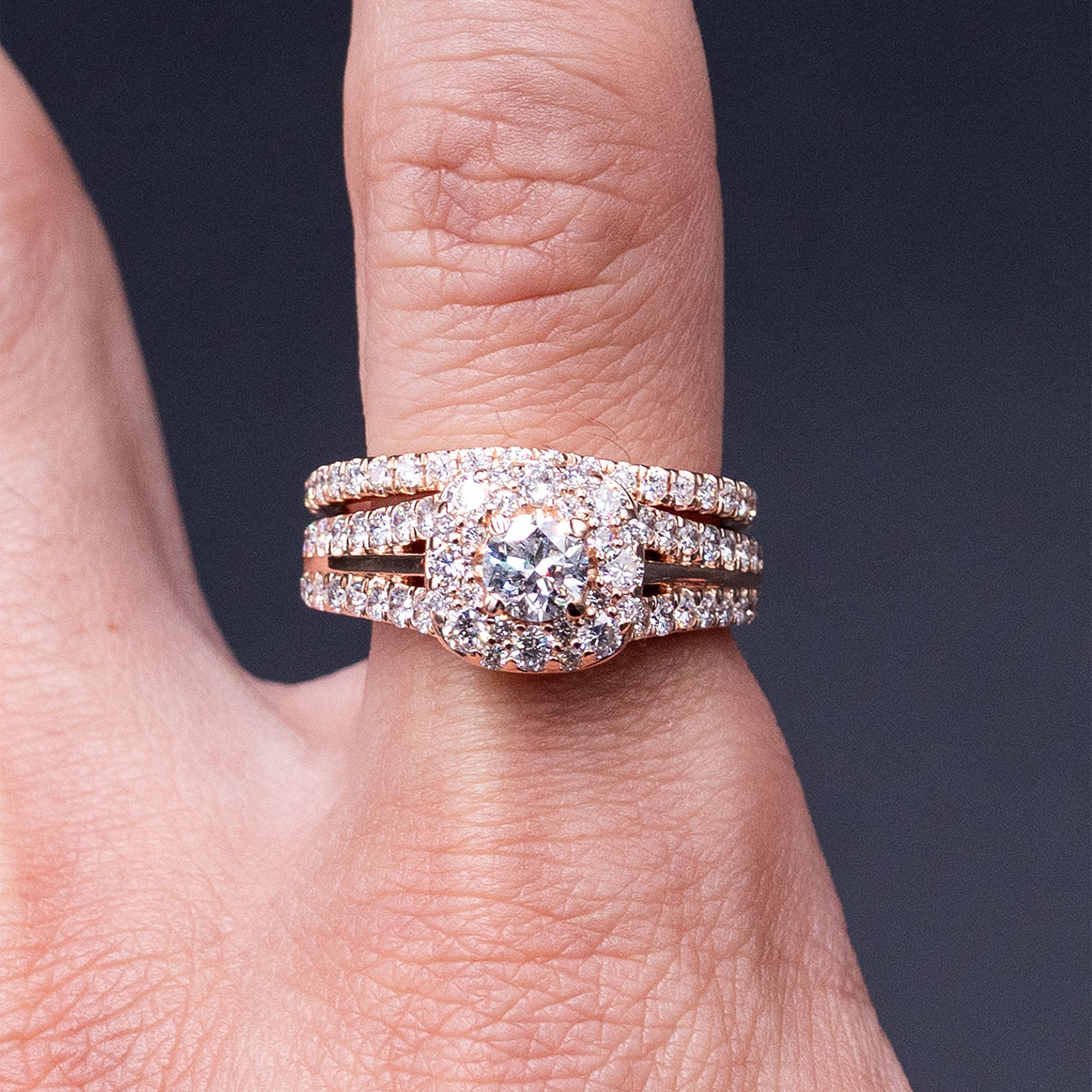 14k Rose Gold Round Diamond Egagement Ring Set