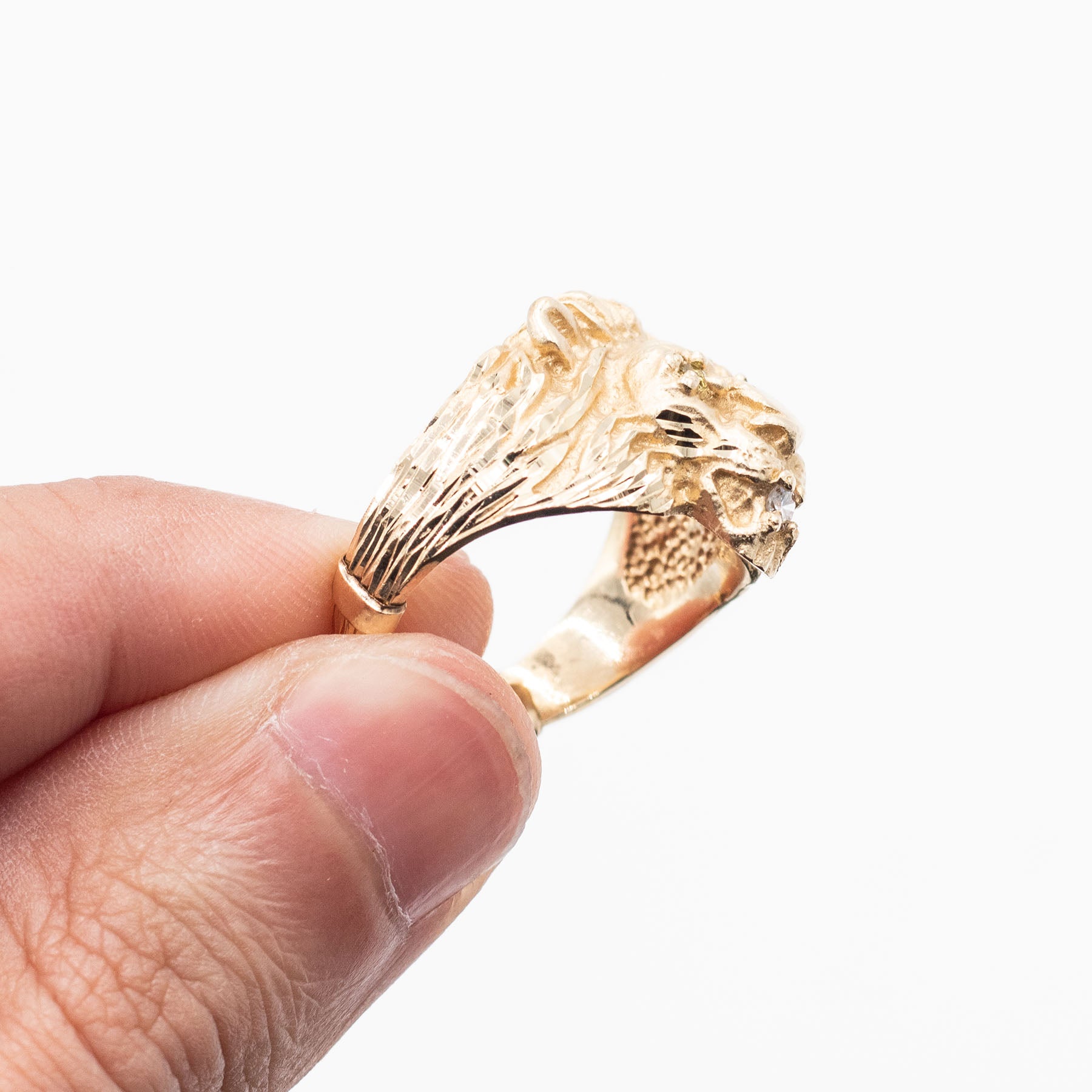 14k Yellow Gold Lion Head Ring