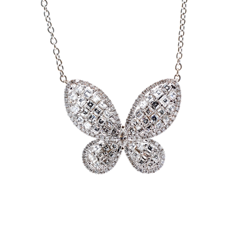 18k White Gold Diamond Pave Butterfly Pendant Necklace