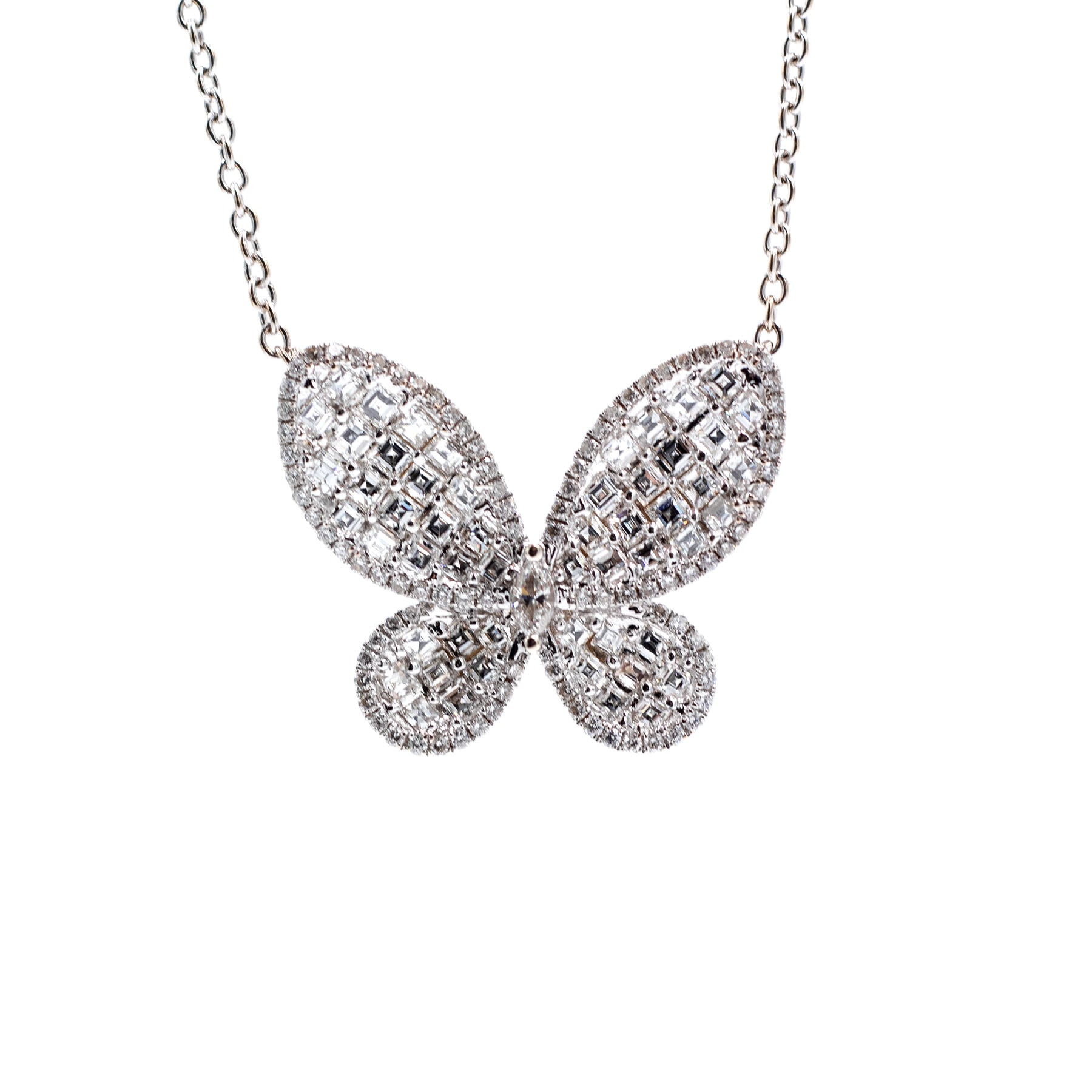 18k White Gold Diamond Pave Butterfly Pendant Necklace