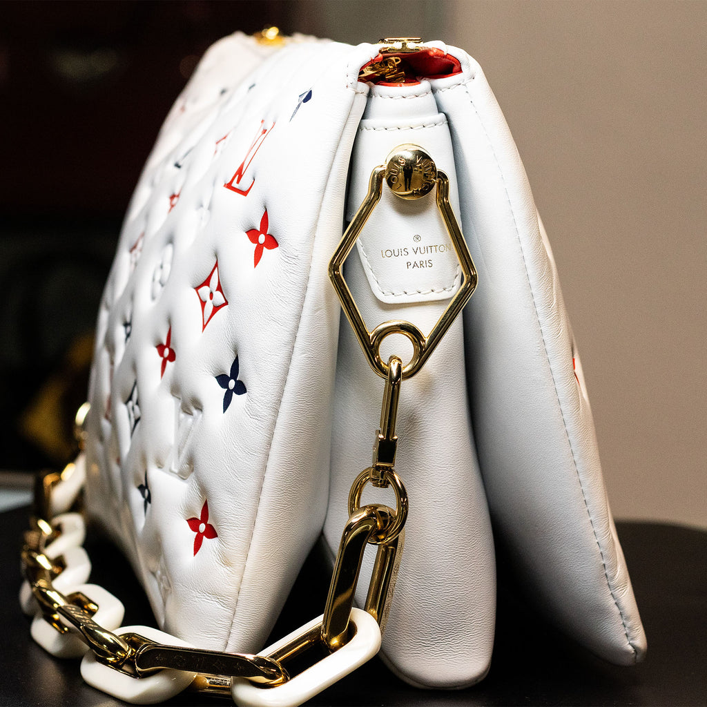 LOUIS VUITTON Monogram Embossed Coussin PM White Handbag