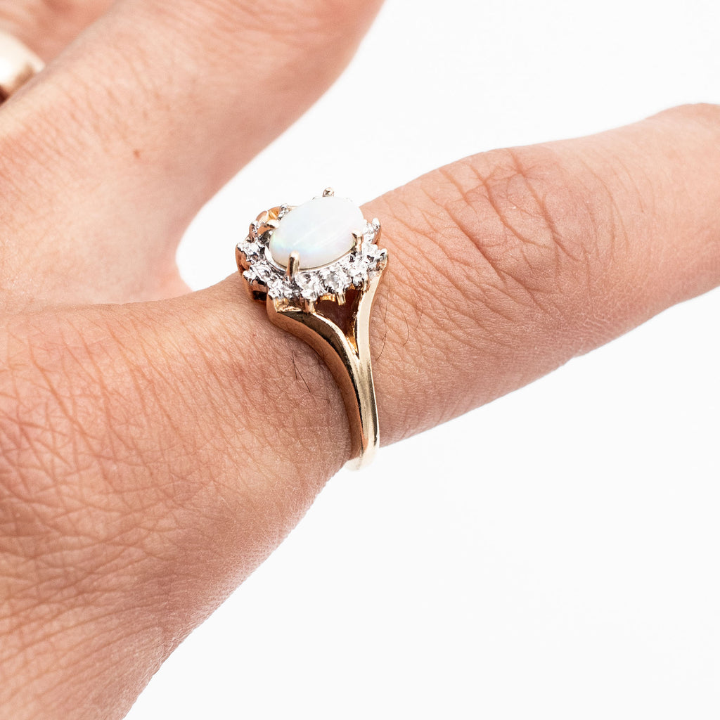 10k Yellow Gold Oval Shaped Opal Diamond Diana Style Ring