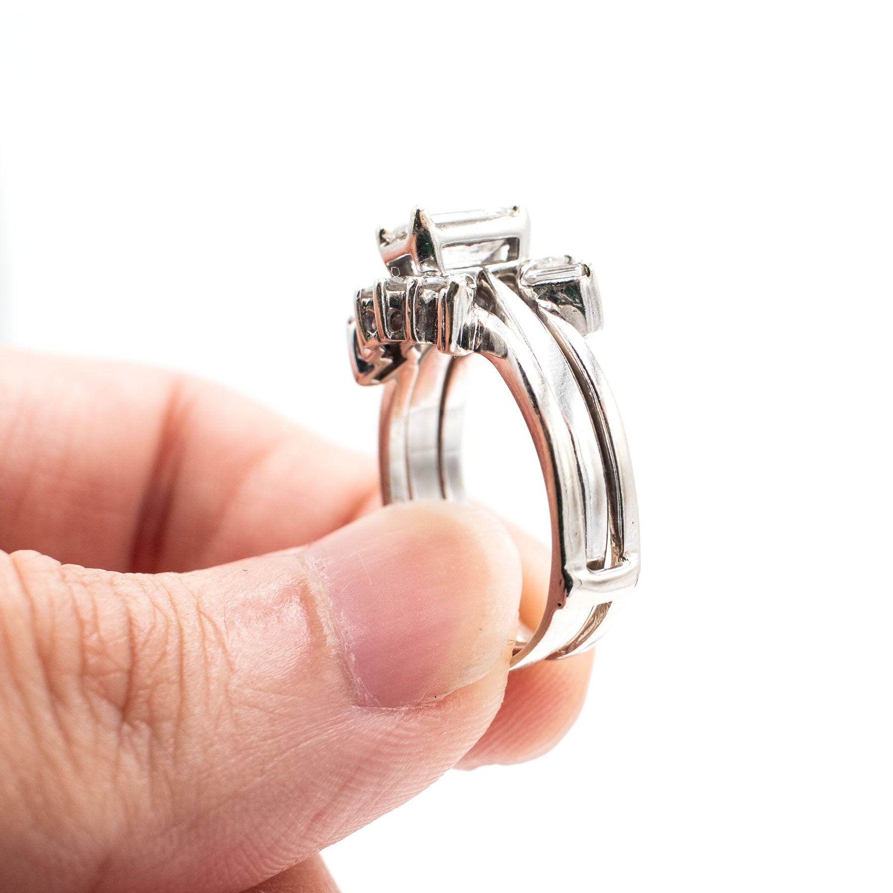 14k White Gold Two Piece Diamond Baguette Ring