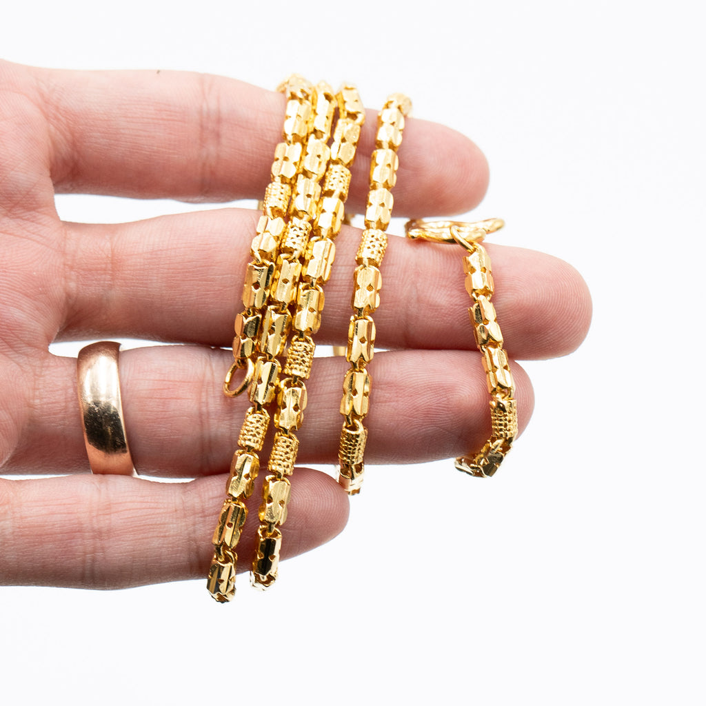 18k Yellow Gold Vintage Bamboo Link Chain Necklace