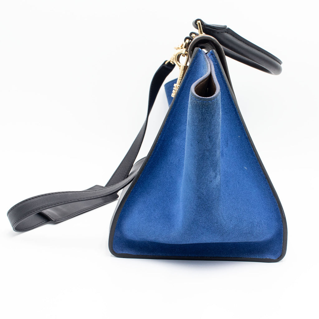 Celine Trapeze Gray and Blue Shoulder Leather Handbag