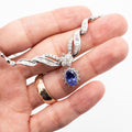 18k White Gold Diamond Graduating Blue Gemstone V Dangle Necklace