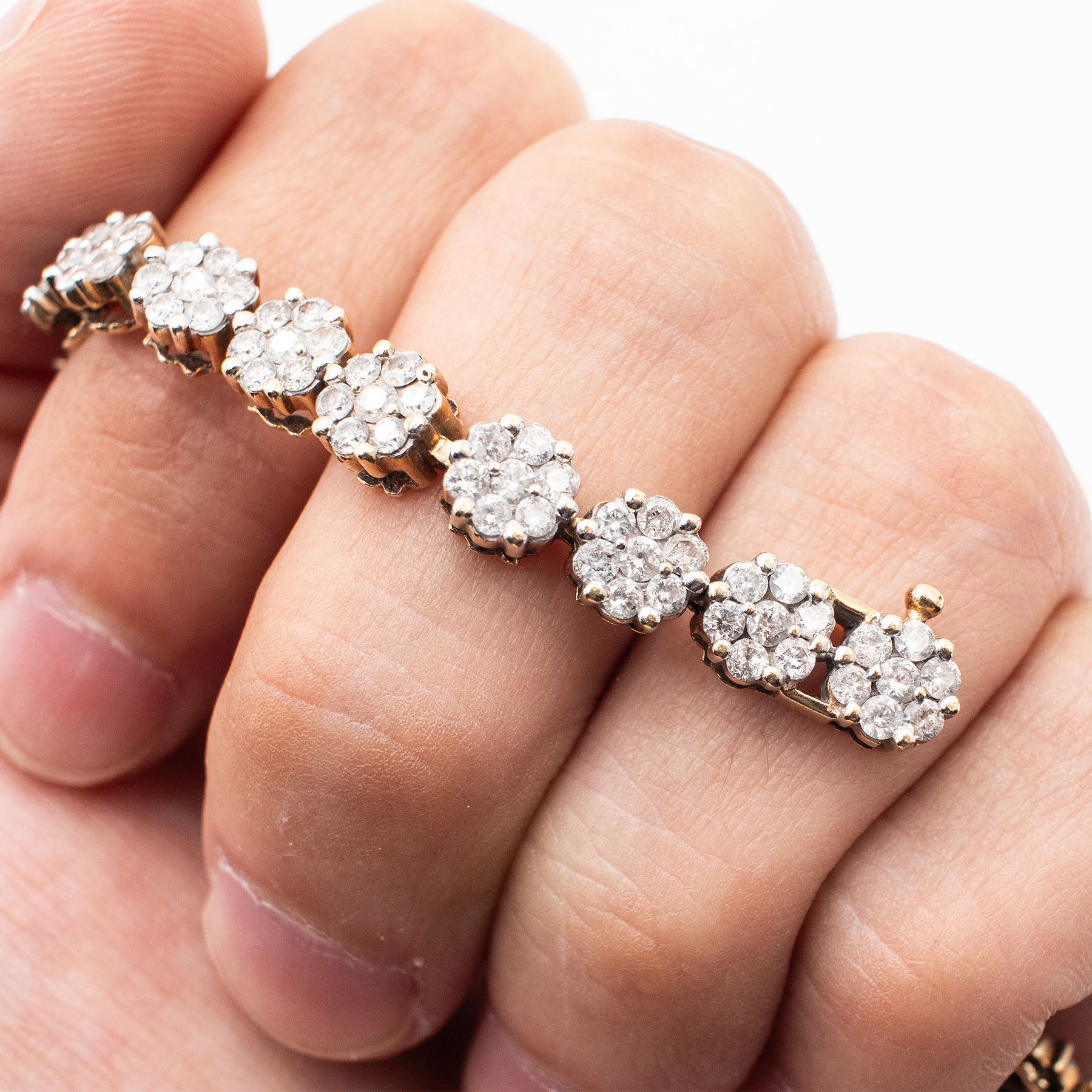 14k Yellow Gold 4ctw Round Diamond Cluster Tennis Bracelet