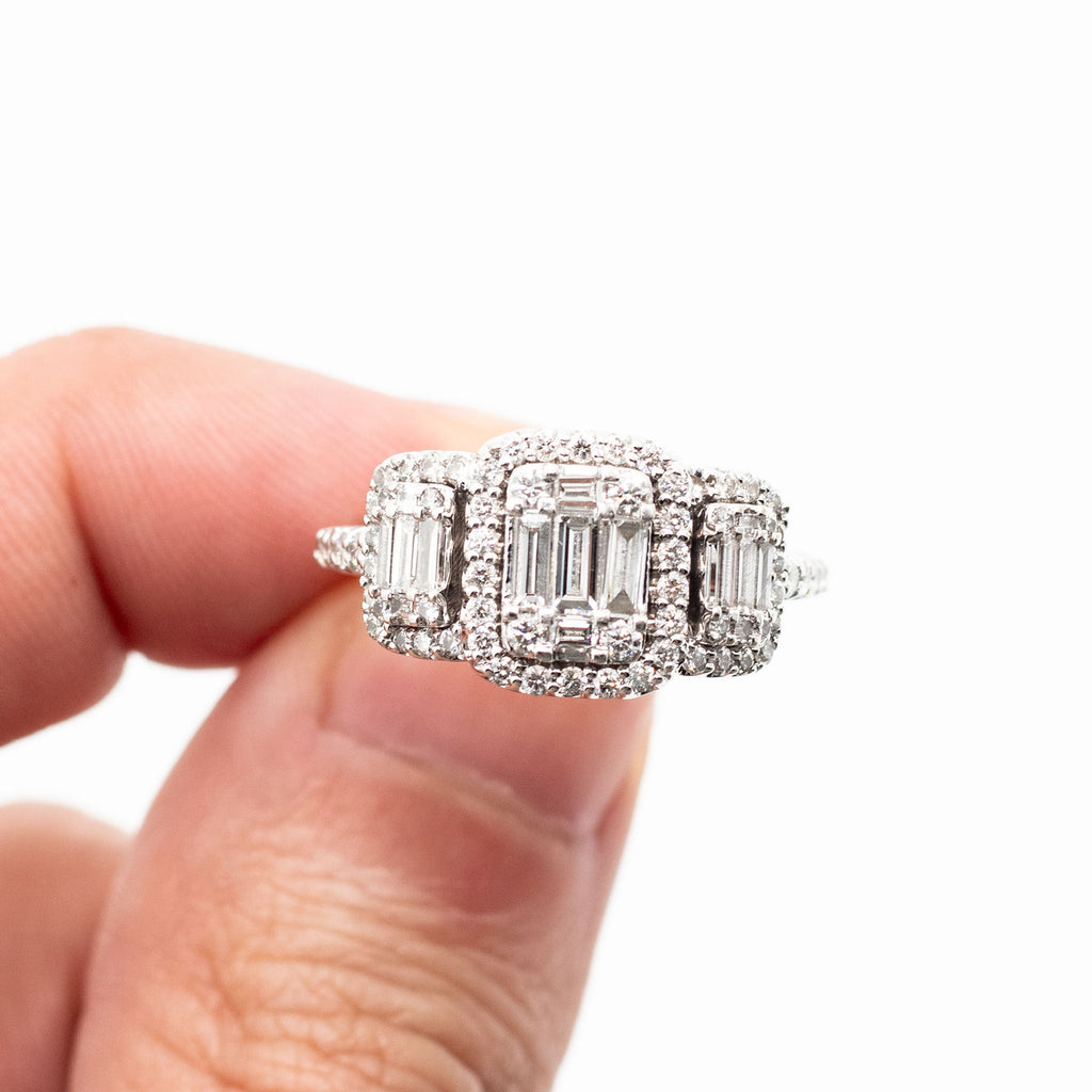 14k White Gold Baguette & Round Invisible Set Ring