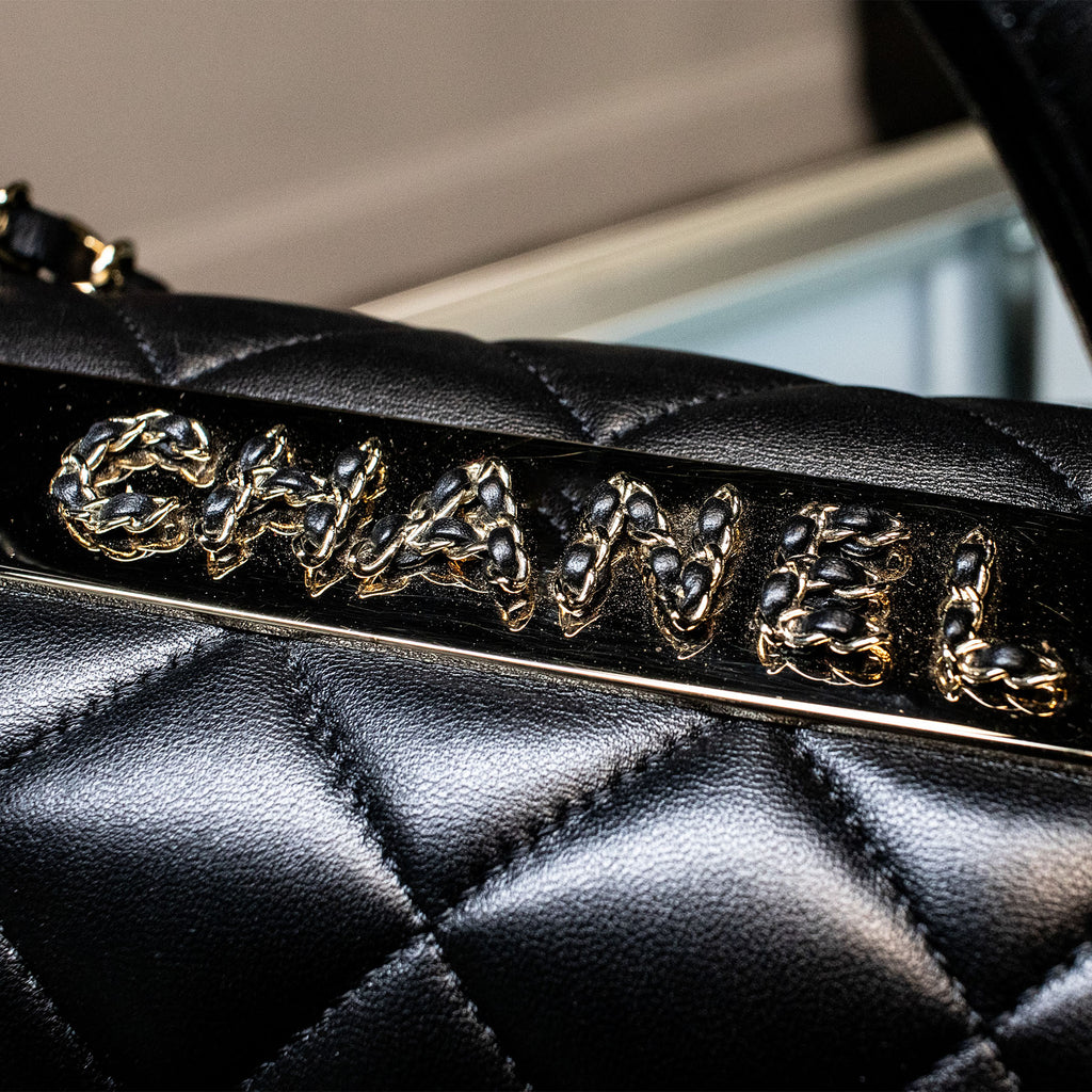 Chanel Trendy CC Top Handle Gold Hardware Quilted Black Leather Handbag