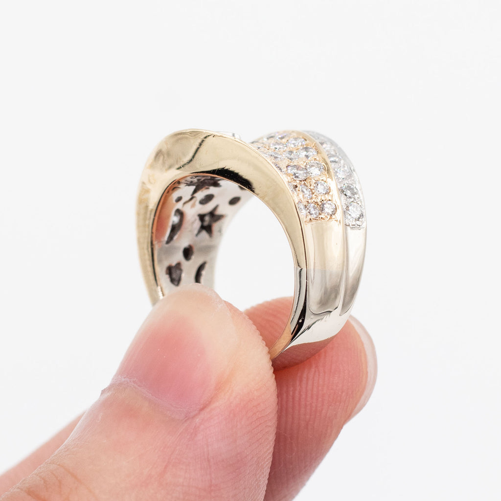 14k Two Tone Round Diamond Pave Wide Pinky Ring