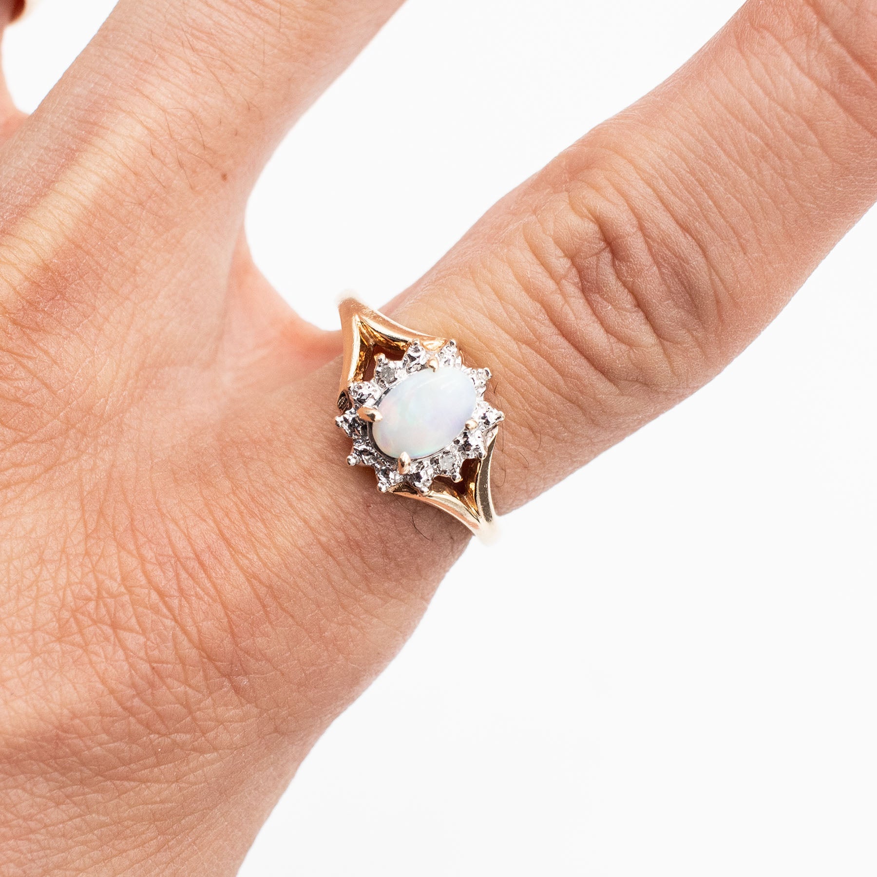 10k Yellow Gold Oval Shaped Opal Diamond Diana Style Ring