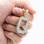14k Yellow Gold Round & Baguette Diamond "Q" Initial Pendant Necklace