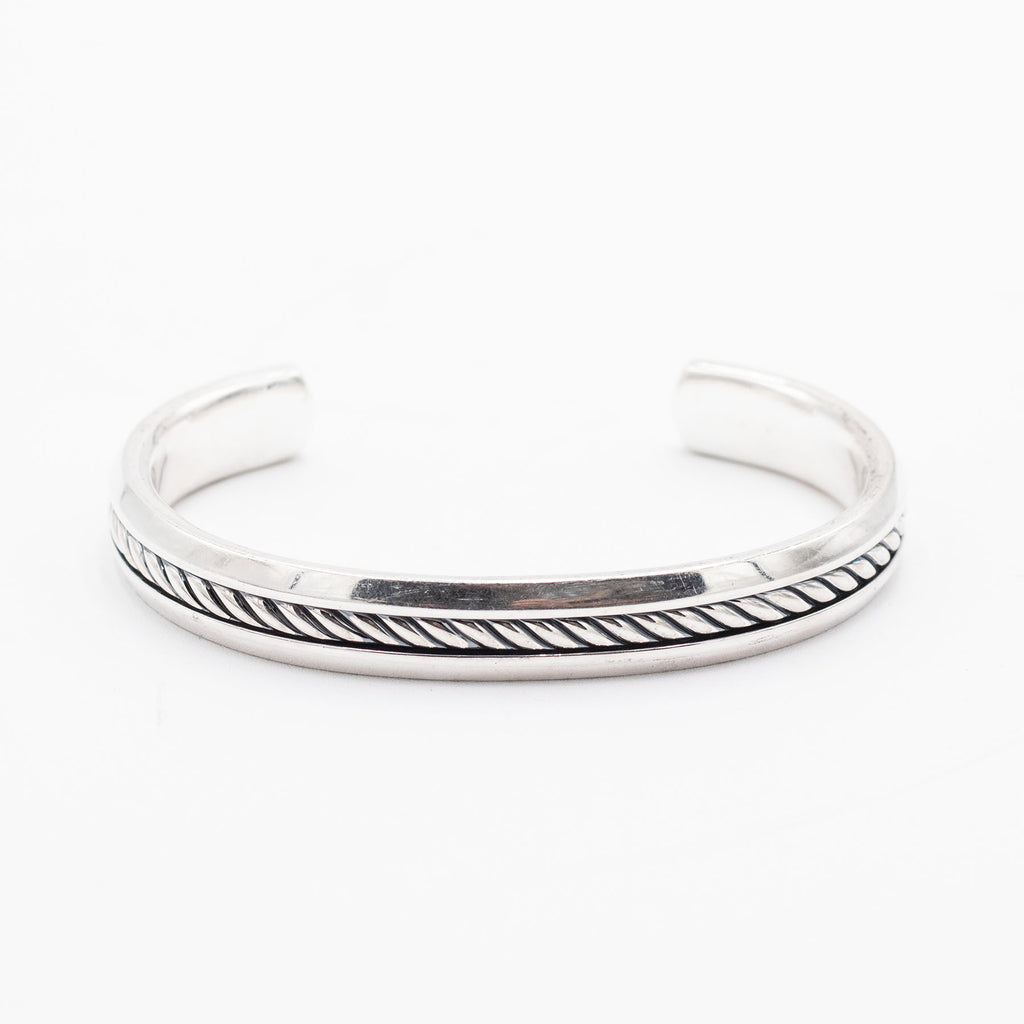 David Yurman Sterling Silver Cable Insert Cuff Bangle Bracelet