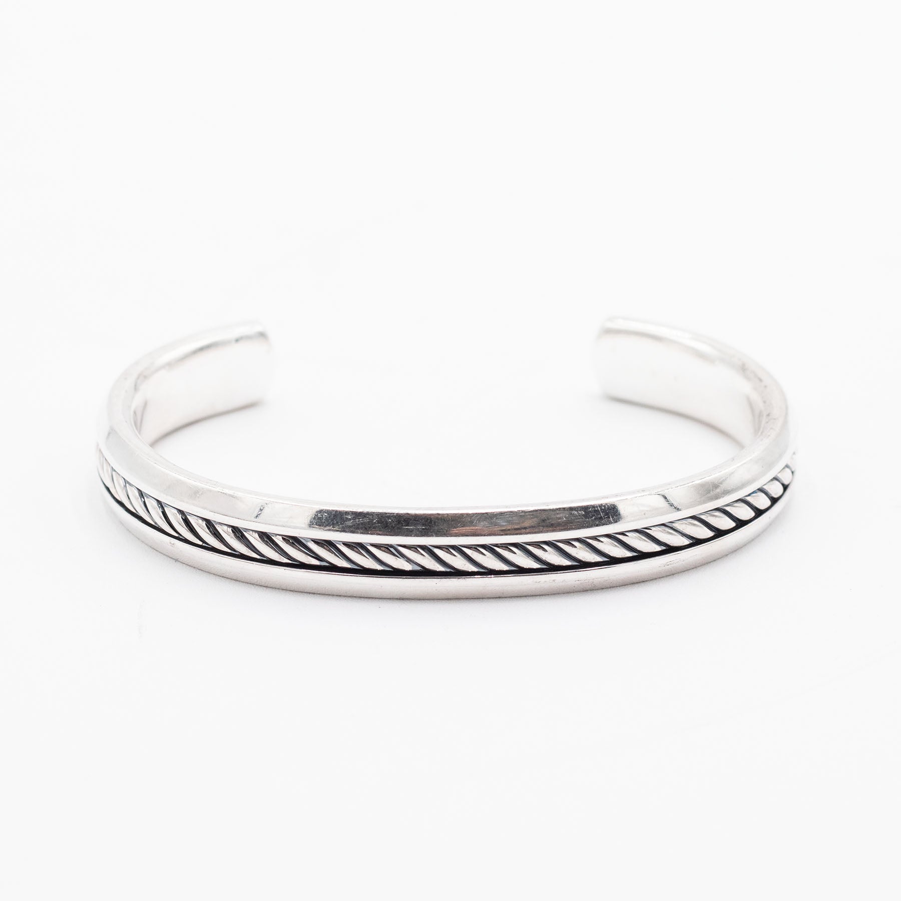 David Yurman Sterling Silver Cable Insert Cuff Bangle Bracelet