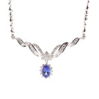 18k White Gold Diamond Graduating Blue Gemstone V Dangle Necklace