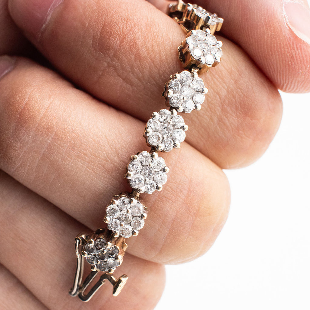 14k Yellow Gold 4ctw Round Diamond Cluster Tennis Bracelet