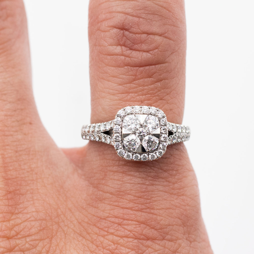 14k White Gold Round Pave Diamond Halo Ring