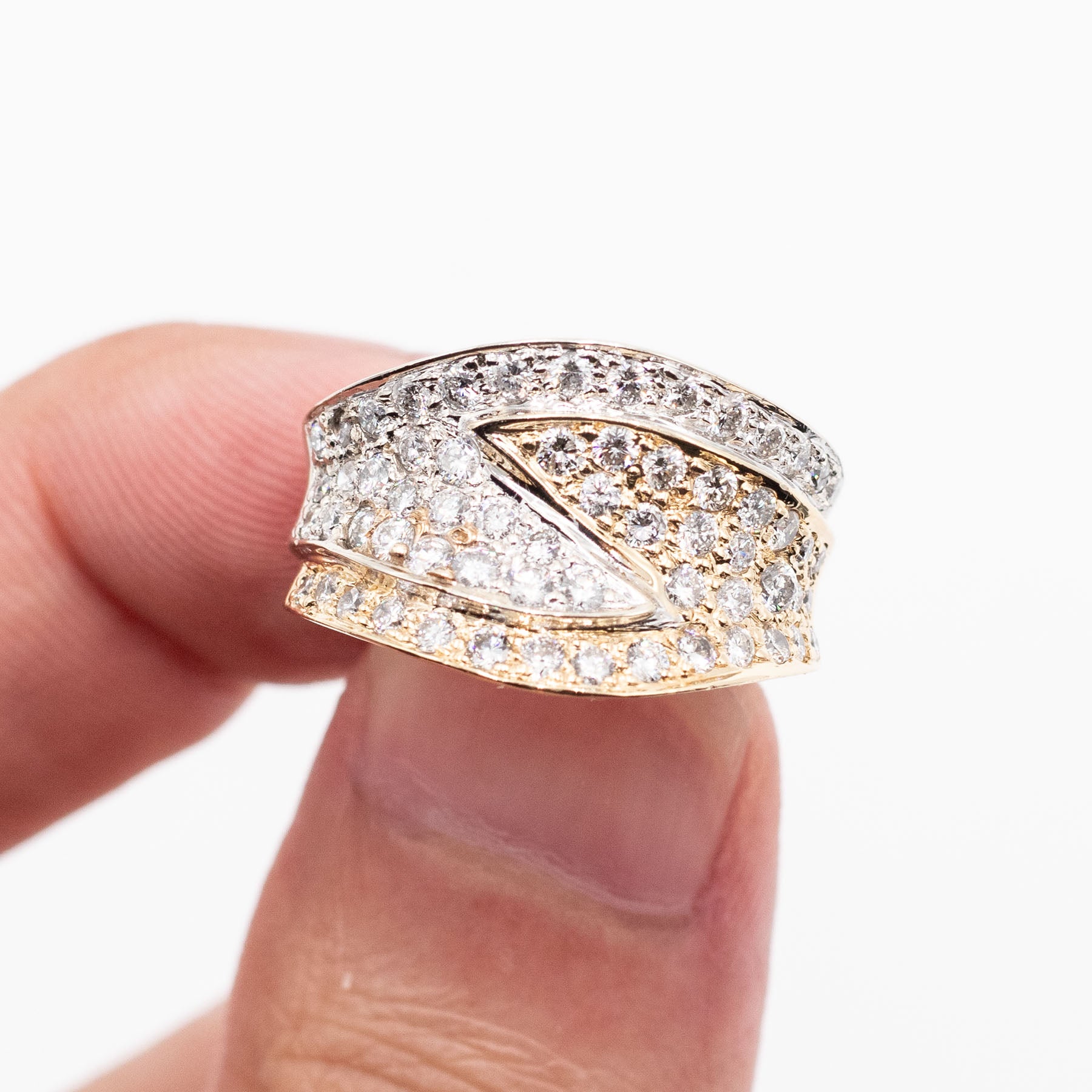 14k Two Tone Round Diamond Pave Wide Pinky Ring